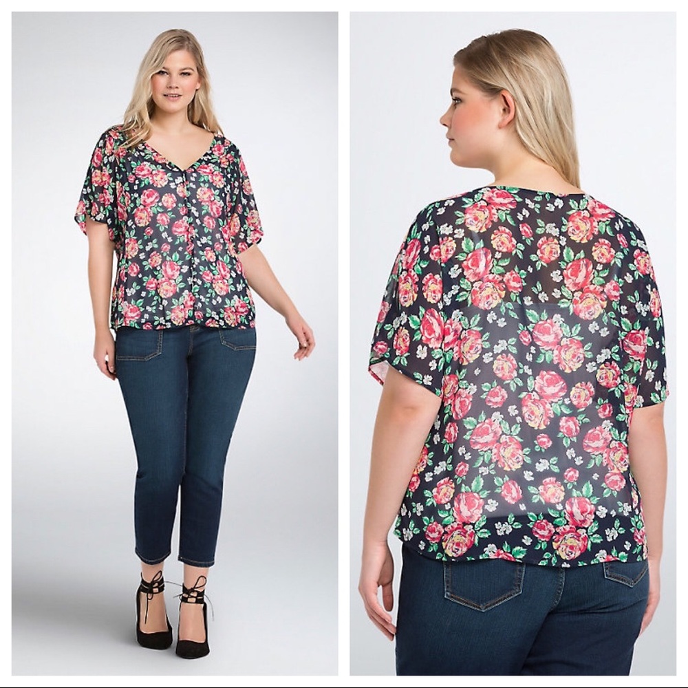 Torrid Floral Button Front Top - Painterly Floral